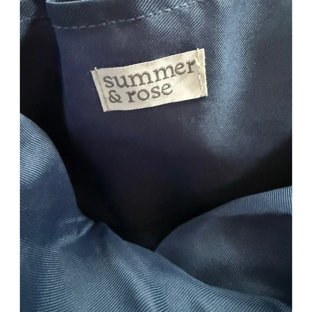 Summer & Rose Canvas Tote Bag Navy Blue White Geometric Diamond Rope Handle